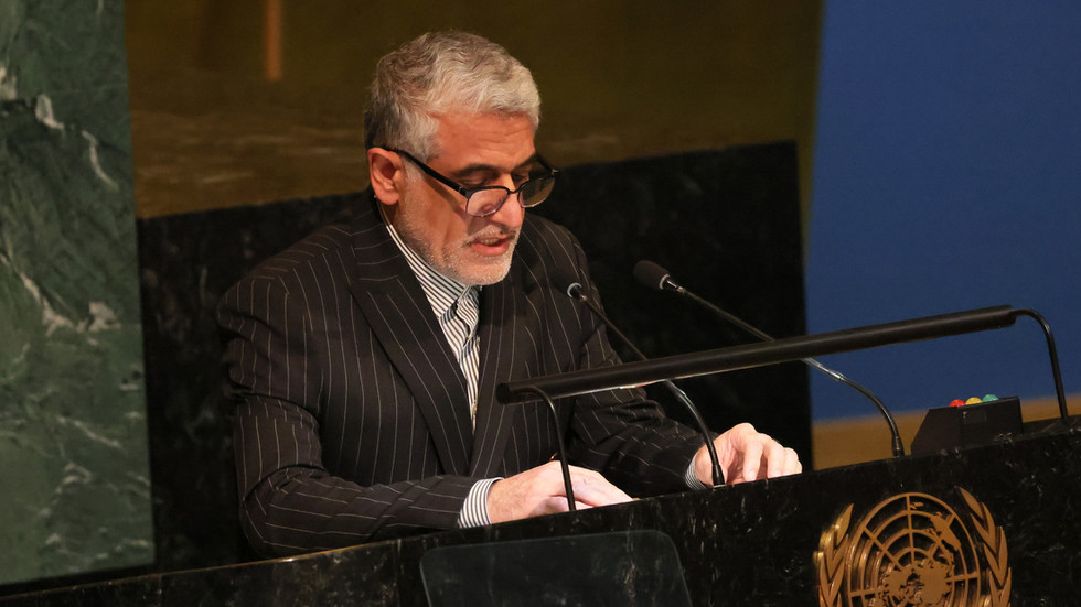 Amir Saeid Iravani speaks at the UN. © Michael M. Santiago / Getty Images