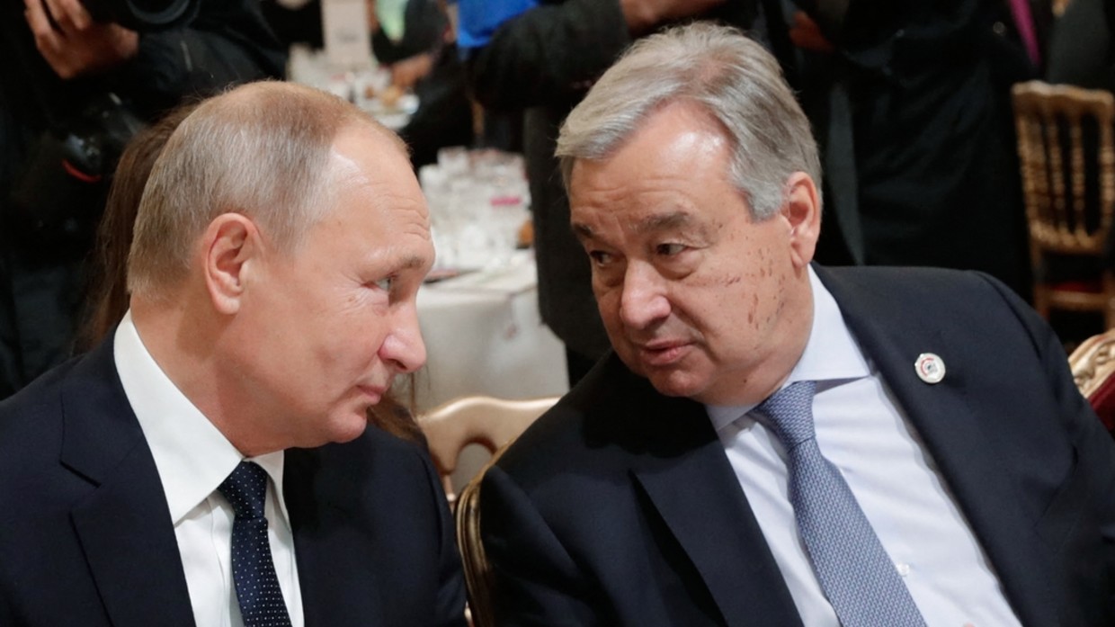 Russian President Vladimir Putin (L) and UN Secretary-General Antonio Guterres © Mikhail METZEL / SPUTNIK / AFP